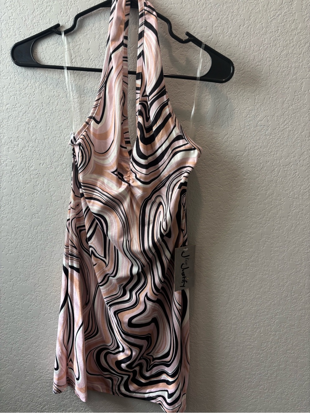 Halter Mini Dress in Pink Marble Print LG NWT